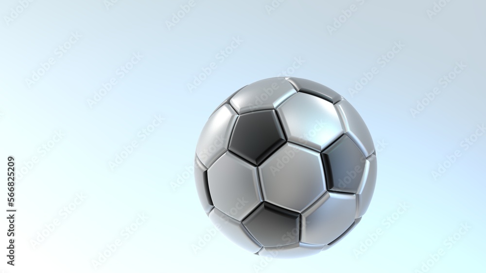 Fototapeta premium 3D Rendering Metallic Silver-Black Soccer Ball. 3D illustration. 3D CG. High resolution.