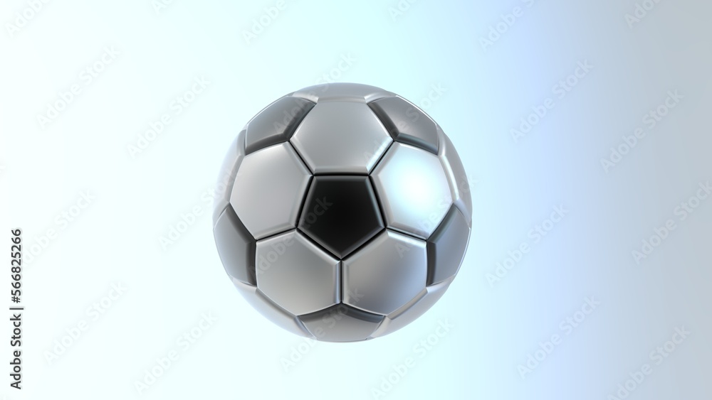 Fototapeta premium 3D Rendering Metallic Silver-Black Soccer Ball. 3D illustration. 3D CG. High resolution.