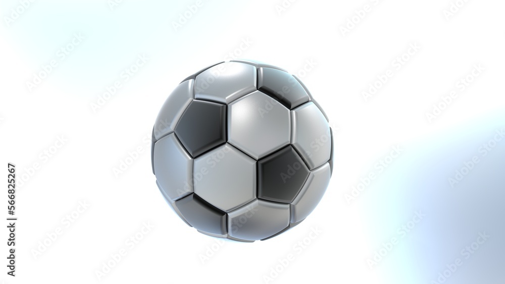 Naklejka premium 3D Rendering Metallic Silver-Black Soccer Ball. 3D illustration. 3D CG. High resolution.