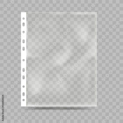 Fototapeta Naklejka Na Ścianę i Meble -  Realistic Punched pocket.Sheet protector A4.Empty Plastic Bag for paper .Plastic Bag for Business.