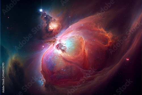 A surreal and abstract background of the orion belt in the night sky. Nebula in galaxy cosmic background