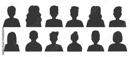Set of People Head Silhouette .Collection Men And Women Profile Face Icon.