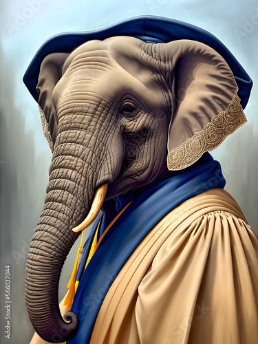 Retrato realista de un elefante vestido con una toga y birrete de graduación, IA Generativa