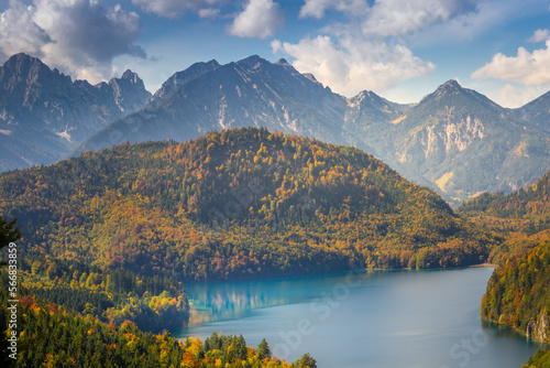 Fototapeta Naklejka Na Ścianę i Meble -  Alpsee Lake in Bavarian alps at golden autumn, Bavaria, Germany