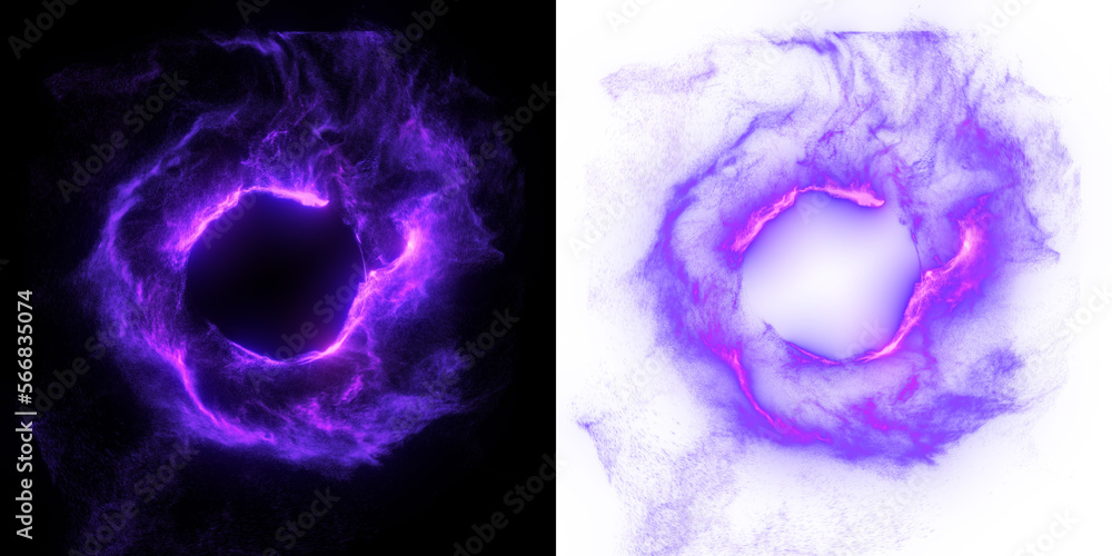 Magic ring particles. Abstract purple circle, portal on black and transparent PNG background. - obrazy, fototapety, plakaty 