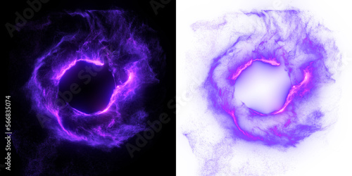 Magic ring particles. Abstract purple circle, portal on black and transparent PNG background.