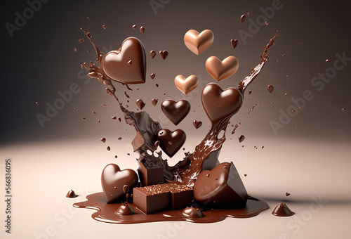 Chocolate heart romantic gift background. Generative ai