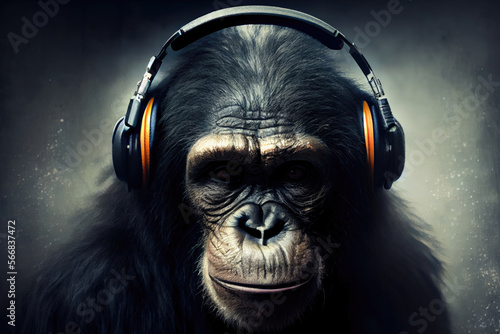 ape with headphones