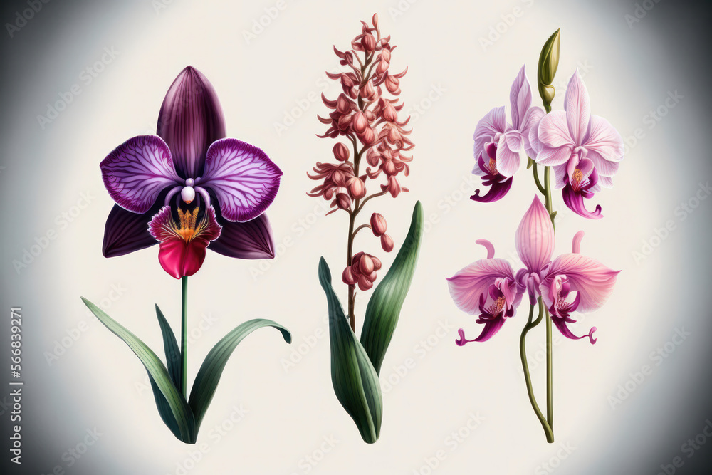 Exotic Beauty: An Illustration Set of Orchids. Generative AI Exotic Beauty: An Illustration Set of Orchids. Generative AI