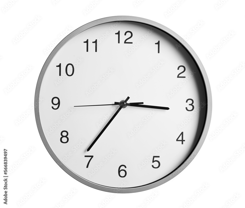 Stylish round clock isolated on white. Interior element Stylish round clock isolated on white. Interior element