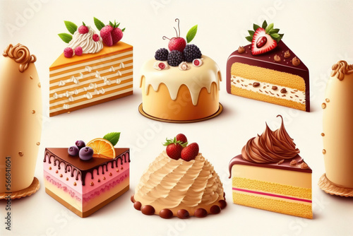 Sweet Treats: An Illustration Set of Cakes. Generative AI