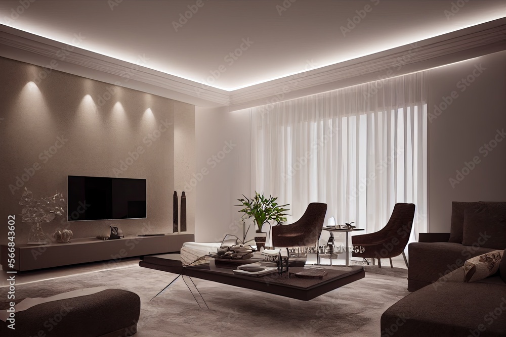 Fototapeta premium Large luxury modern elegant interiors Living room mockup. Modern style of furniture decoration. Generative AI illustration.