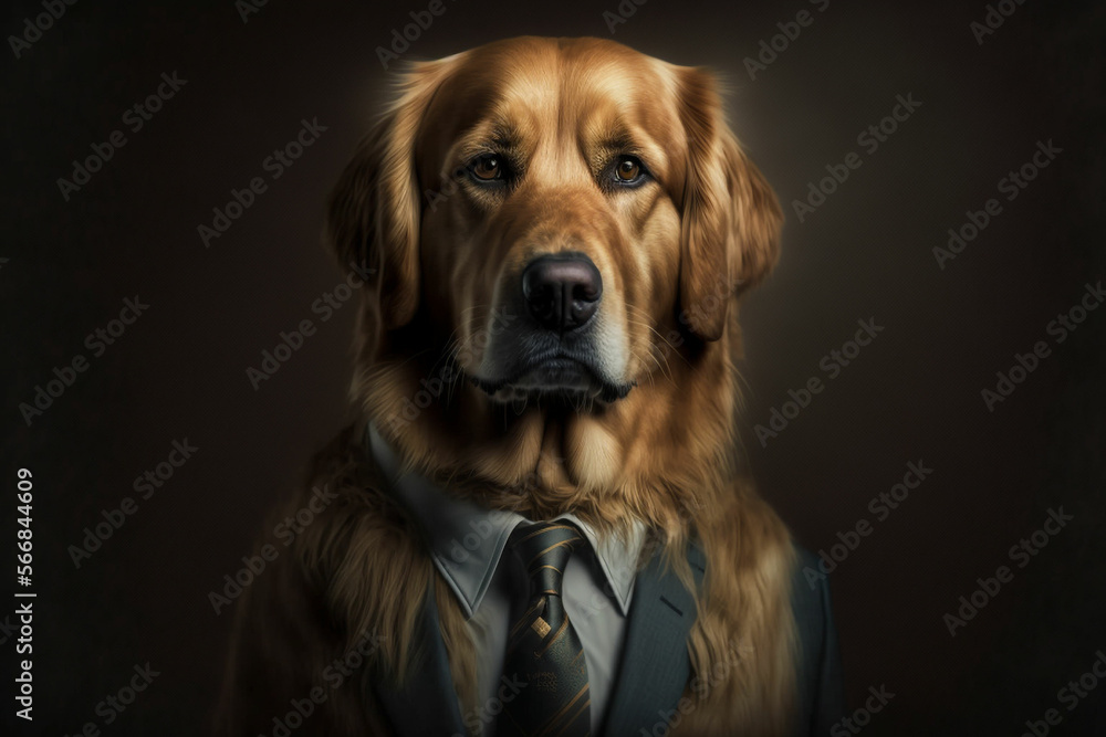 Portrait of a Golden Retriever dressed in a formal business suit Portrait of a Golden Retriever dressed in a formal business suit