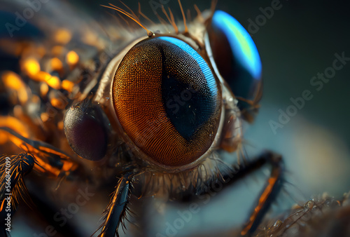 macro view of a disturbingly adorable housefly, generative ai © Kitten Monster