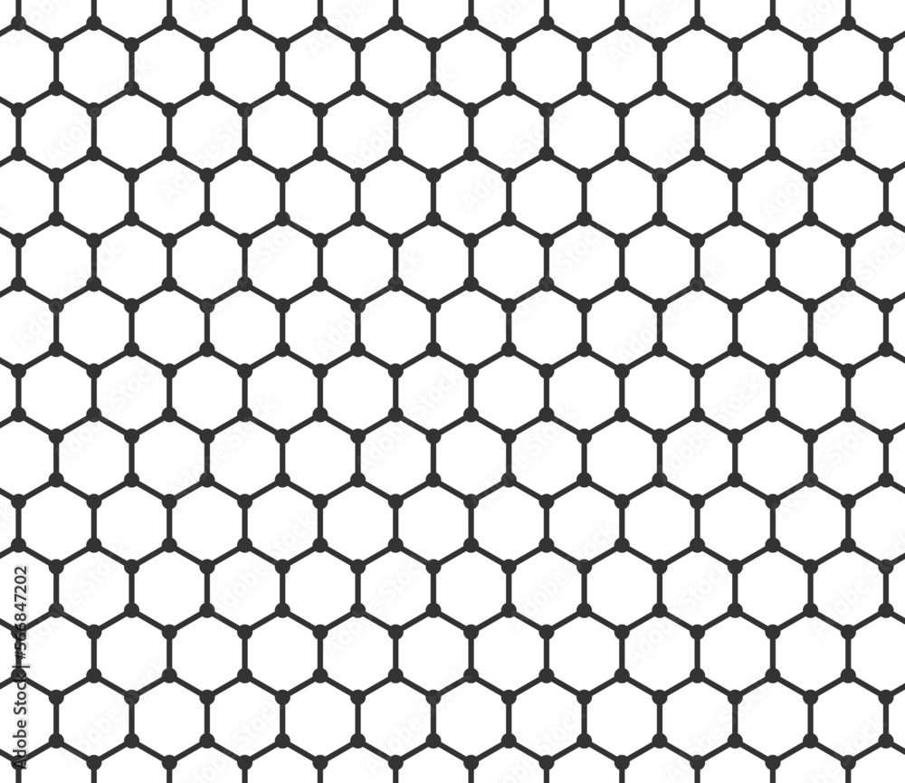 Seamless pattern with graphene structure. Carbon atoms arranged in a 2d