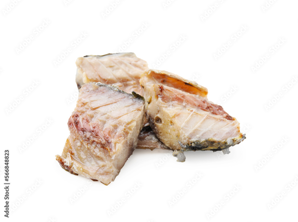 Delicious canned mackerel chunks on white background Delicious canned mackerel chunks on white background