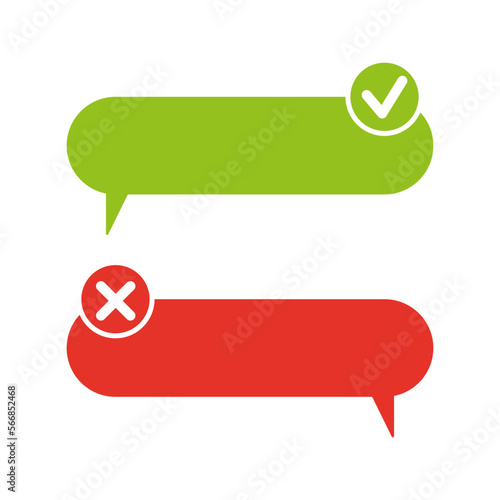 Green red messages cross tick. Vector illustration.