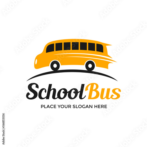 School bus vector logo template. Cartoon style. Transport for kids.