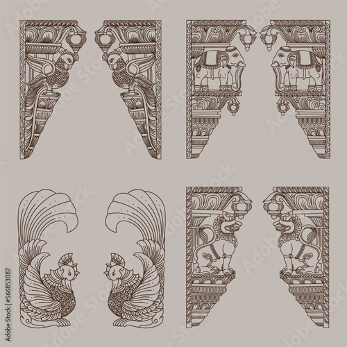 Indian Traditional Style Peacock Lion and elephant designs for corners