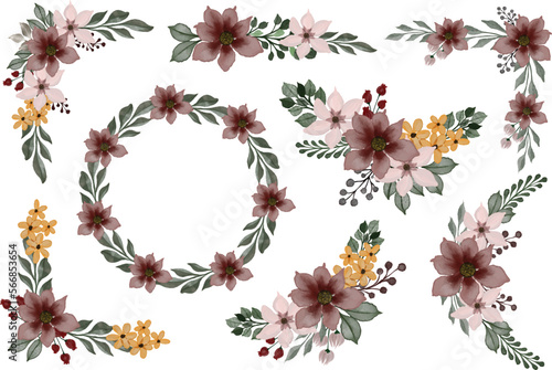 red pink watercolor floral frame