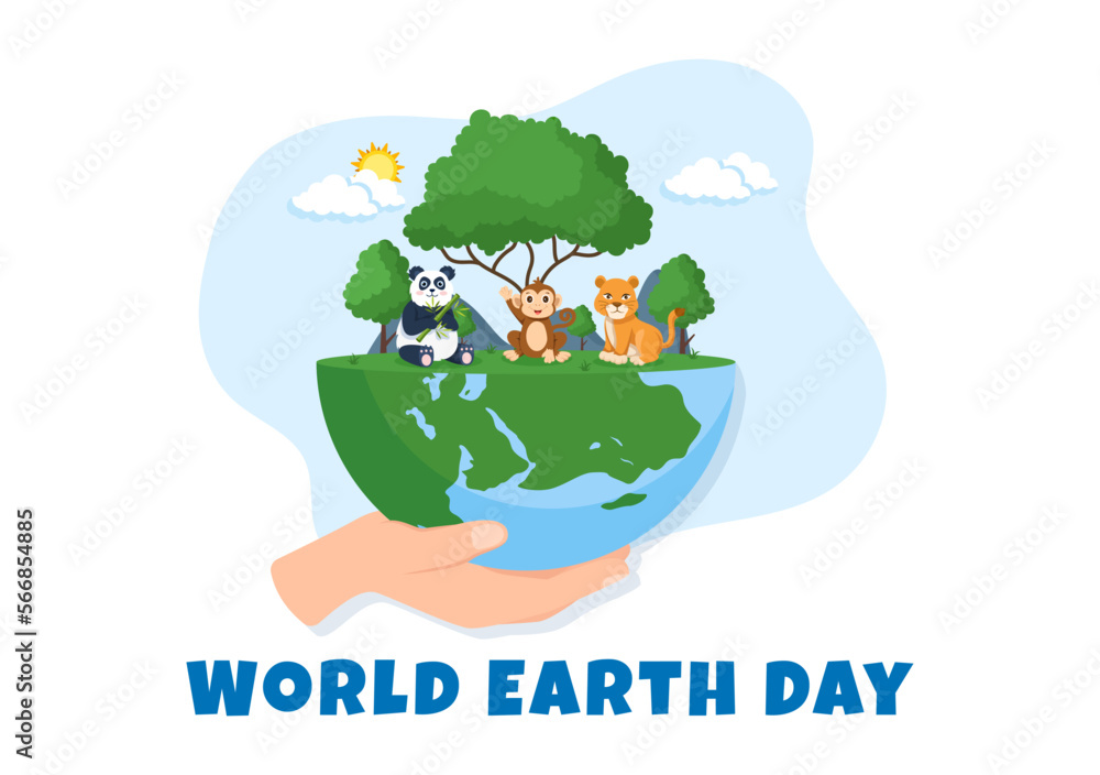 Happy Earth Day on April 22 Illustration with World Map Environment in Flat Cartoon Hand Drawn for Web Banner or Landing Page Templates Happy Earth Day on April 22 Illustration with World Map Environment in Flat Cartoon Hand Drawn for Web Banner or Landing Page Templates