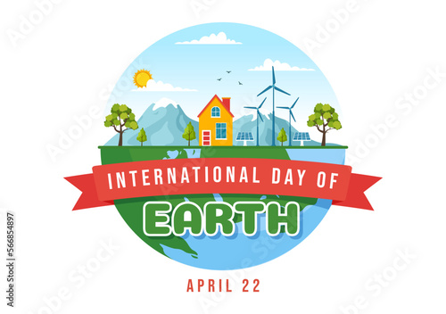 Happy Earth Day on April 22 Illustration with World Map Environment in Flat Cartoon Hand Drawn for Web Banner or Landing Page Templates