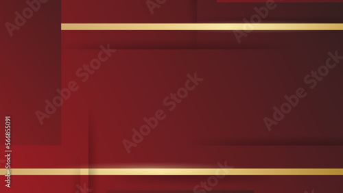 Red luxury background with overlay squares and gold line elements. Luxury red background vector.