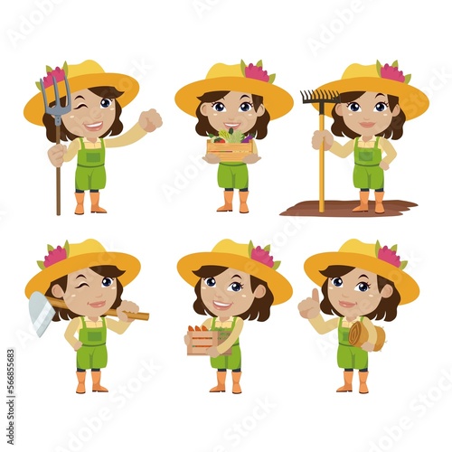 Farmer and gardener with different poses