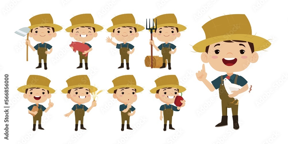 Farmer and gardener with different poses