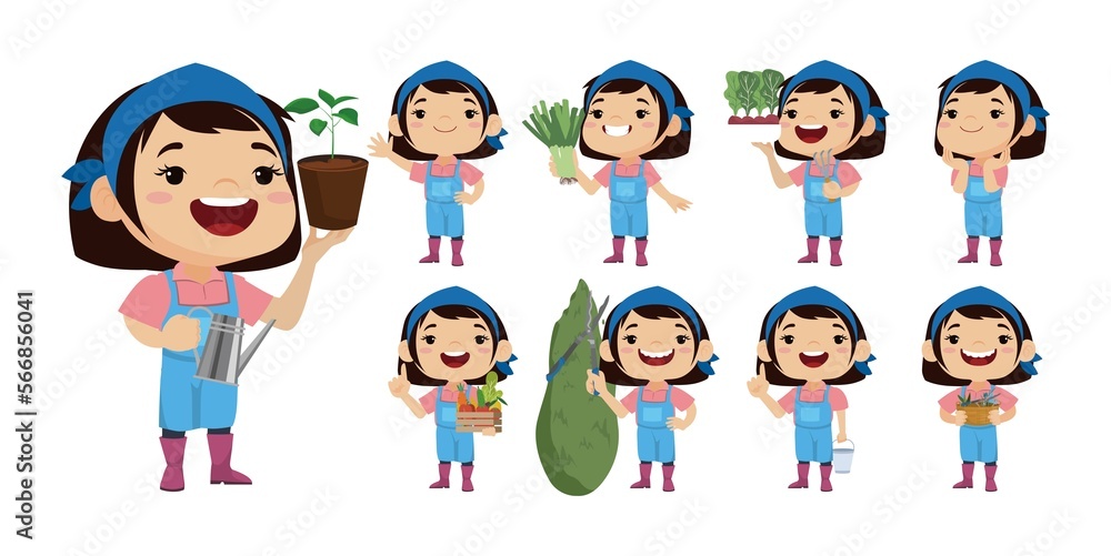 Set of farmer and gardener with different poses Set of farmer and gardener with different poses