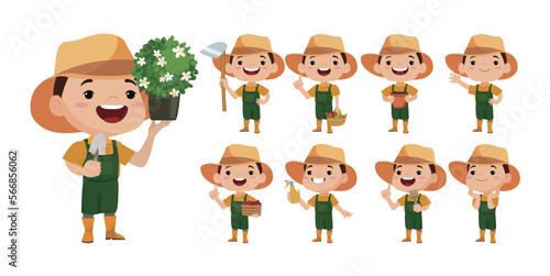 Farmer and gardener with different poses