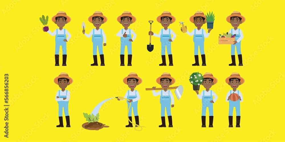 Farmer and gardener with different poses Farmer and gardener with different poses