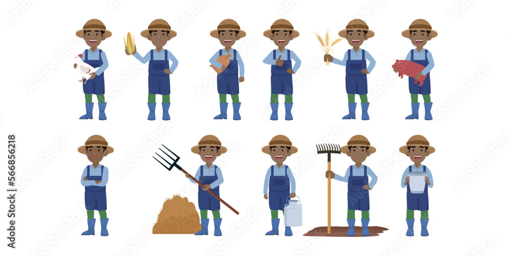 Farmer and gardener with different poses