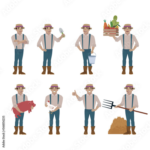 Farmer and gardener with different poses