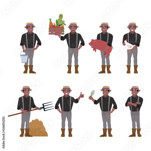 Farmer and gardener with different poses