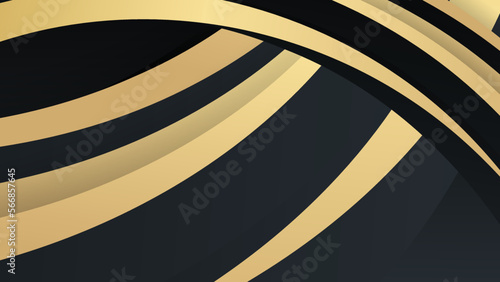 3D wavy golden lines on dark corporate abstract background. Abstract black and gold lines background with light effect.