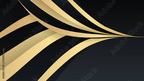 3D wavy golden lines on dark corporate abstract background. Abstract black and gold lines background with light effect.