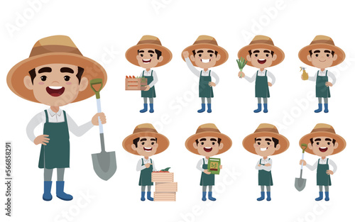 Farmer and gardener with different poses