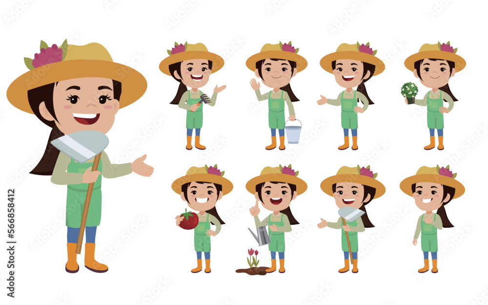 Farmer and gardener with different poses