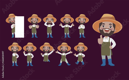 Farmer and gardener with different poses