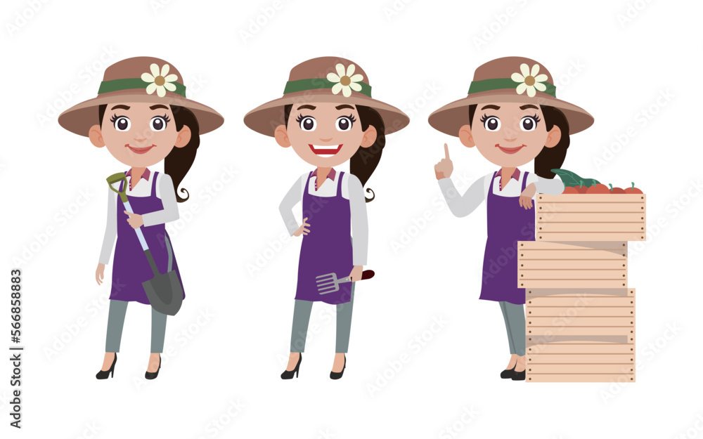 Farmer and gardener with different poses