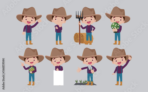Farmer and gardener with different poses