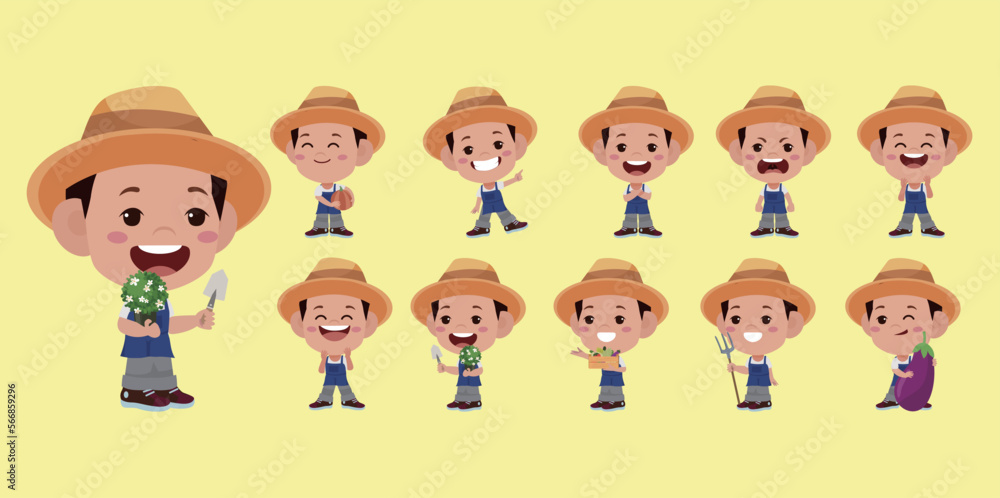 Farmer and gardener with different poses Farmer and gardener with different poses