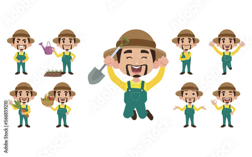 Farmer and gardener with different poses