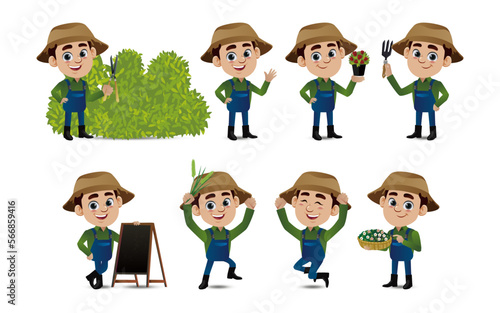 Farmer and gardener with different poses