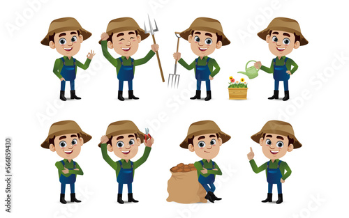 Farmer and gardener with different poses