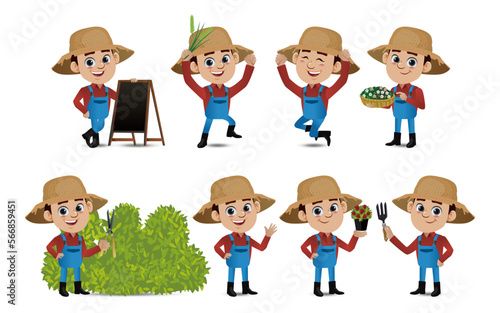Farmer and gardener with different poses