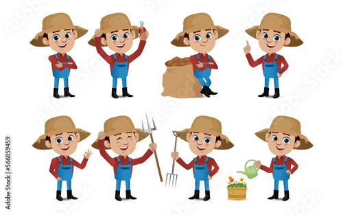 Farmer and gardener with different poses