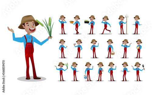 Farmer and gardener with different poses
