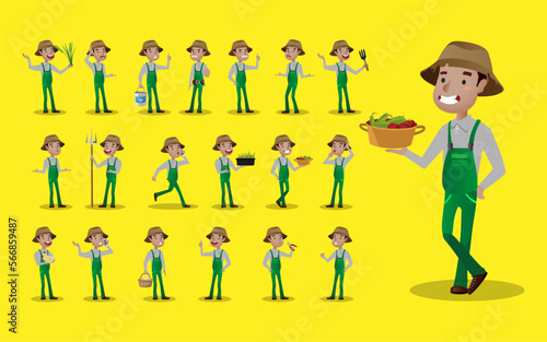 Farmer and gardener with different poses